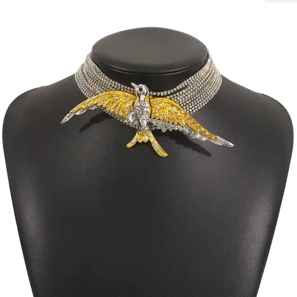 ZARA Multistrand Rhinestone Statement Choker w Two-Tone Bird | NWOT - Picture 1 of 14